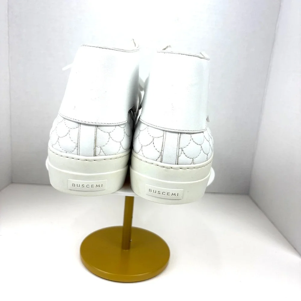 Buscemi 90MM Quilt White Leather Mid Top Men's Sneakers Size 43 US 10 Italy Luxe
